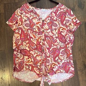 C’est La Vie Paisley faux Button-Up Women Top - Pink size Large
